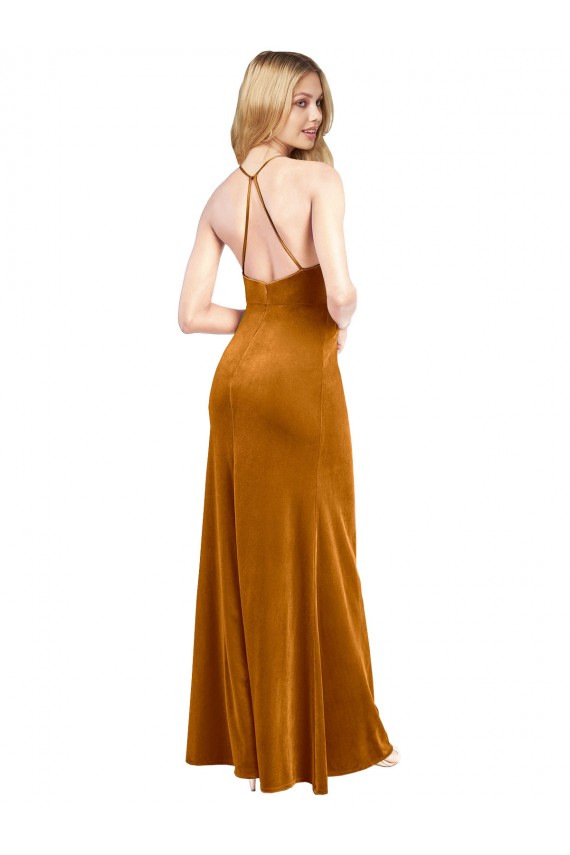 Open Back Gold A-Line High Neck Long Formal Evening Gown / Prom Dress / Bridesmaid Dress Bolton