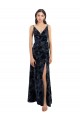V-Back Dark Navy A-Line V-Neck Sleeveless Long Bridesmaid Dress Bolton