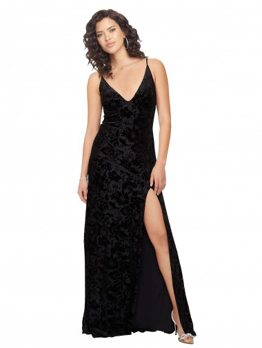 Open Back Black Sheath V-Neck Long Bridesmaid Dress Bolton