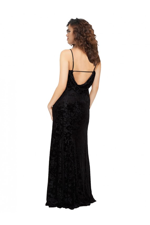 Open Back Black Sheath V-Neck Long Bridesmaid Dress Bolton