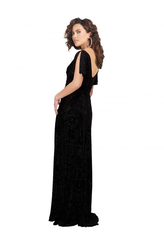 V-Back Black A-Line V-Neck Long Bridesmaid Dress Bolton