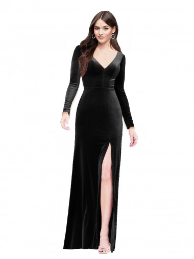 V-Back Black Column V-Neck Long Formal Evening Gown / Prom Dress / Bridesmaid Dress Bolton