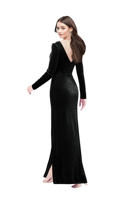V-Back Black Column V-Neck Long Formal Evening Gown / Prom Dress / Bridesmaid Dress Bolton