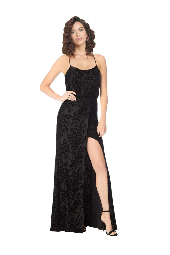 Open Back Black A-Line Cowl Neck Long Bridesmaid Dress Bolton