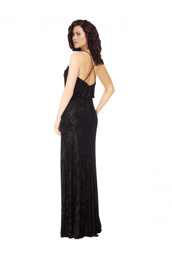 Open Back Black A-Line Cowl Neck Long Bridesmaid Dress Bolton