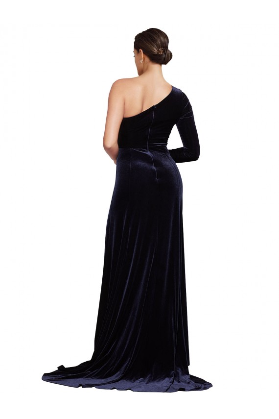 Dark Navy A-Line One Shoulder Sweep Train Formal Evening Gown / Prom Dress / Bridesmaid Dress Bolton