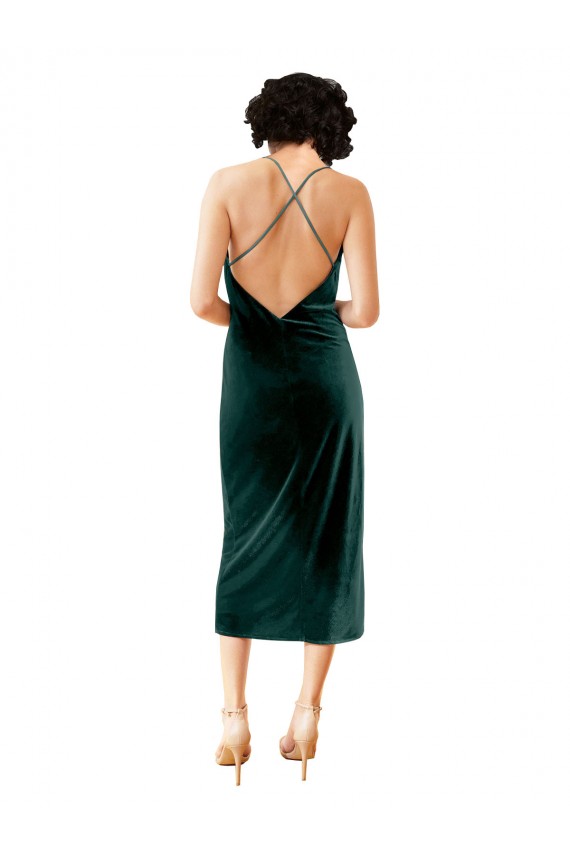 Open Back Dark Green Sheath Cowl Neck Midi Length Formal Dress / Bridesmaid Dress Bolton