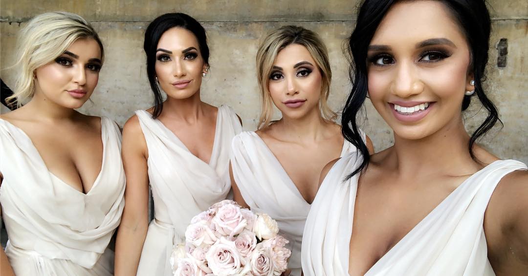 Full Length Luxe Chiffon Long Champagne bridesmaid dresses Bolton with Sexy High Slit and Front Ruffles